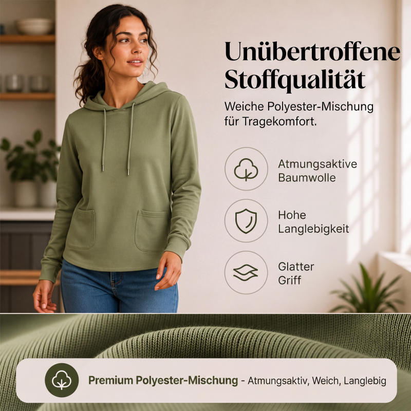 Damen Casual Hoodie mit Kordelzug & Taschen