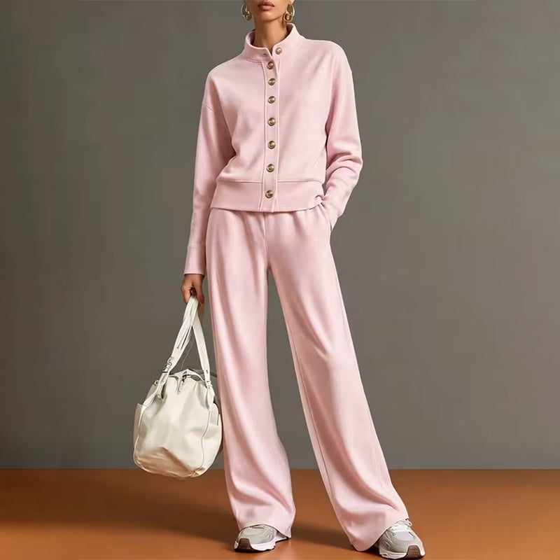 Women's Button-Down Cardigan & Wide-Leg Pants Set