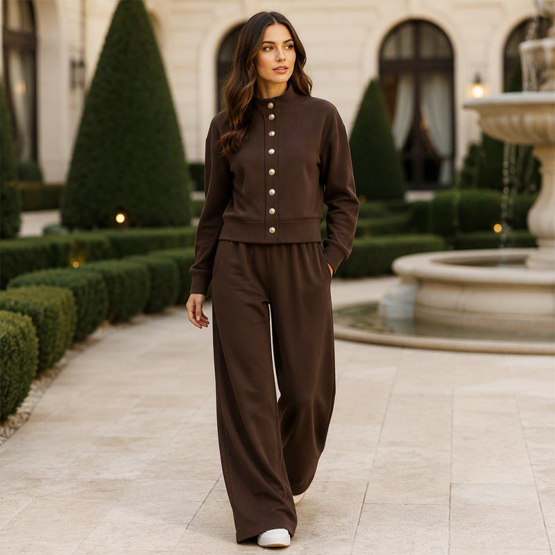 Women's Button-Down Cardigan & Wide-Leg Pants Set