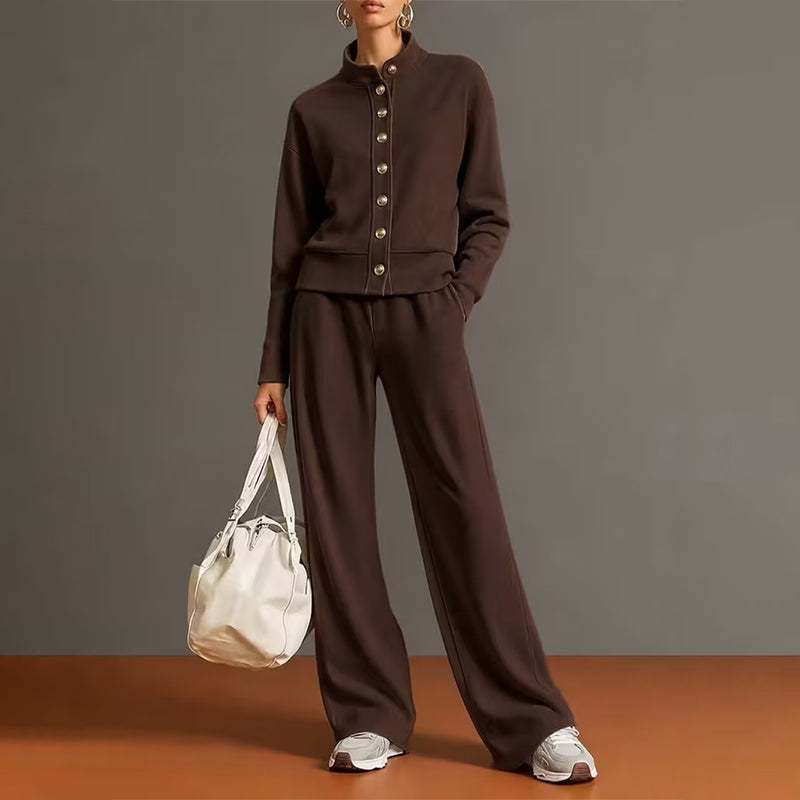 Women's Button-Down Cardigan & Wide-Leg Pants Set