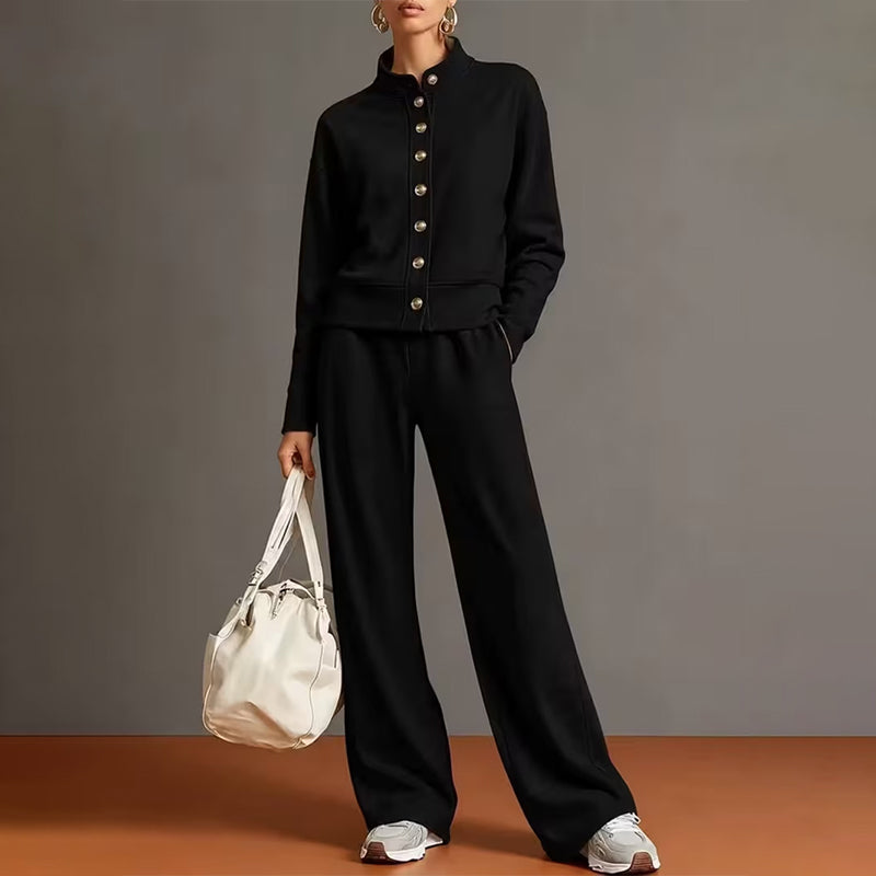 Women's Button-Down Cardigan & Wide-Leg Pants Set