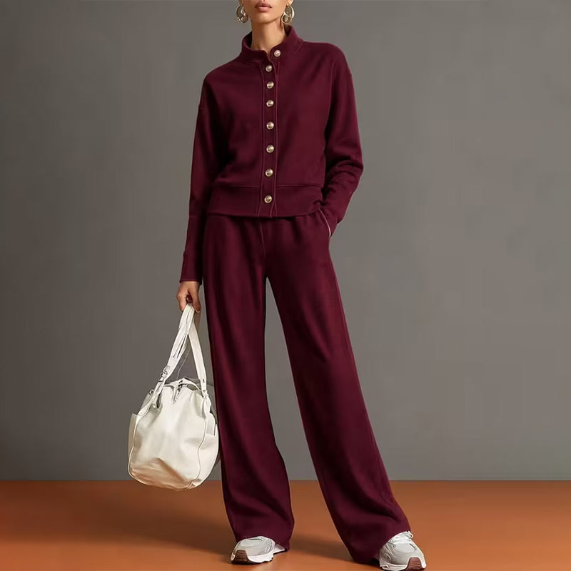 Women's Button-Down Cardigan & Wide-Leg Pants Set