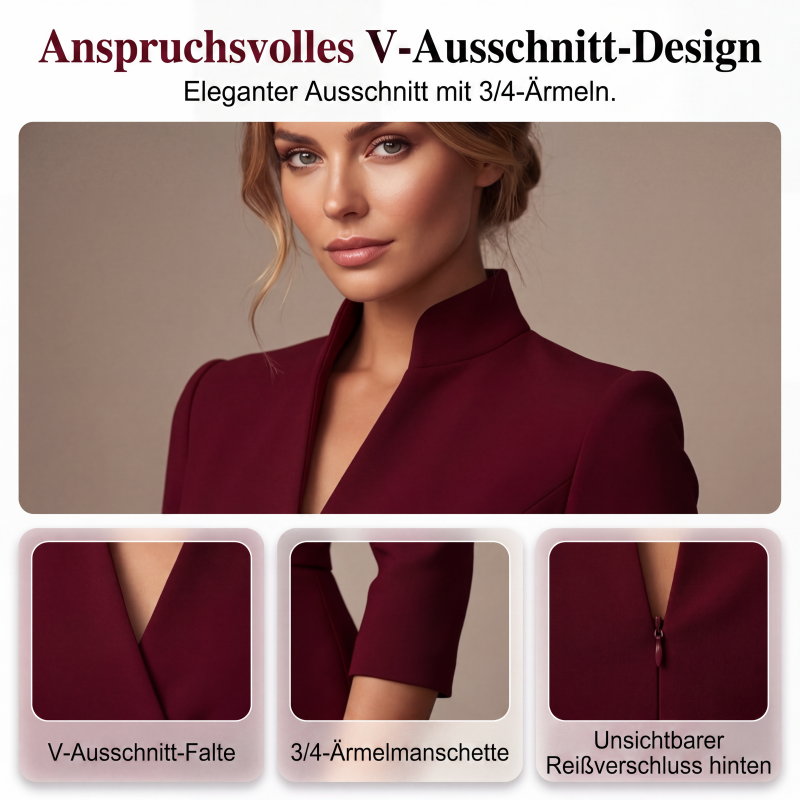 Neue Kollektion🔥Elegantes figurbetontes Kleid mit Stehkragen und V-Ausschnitt