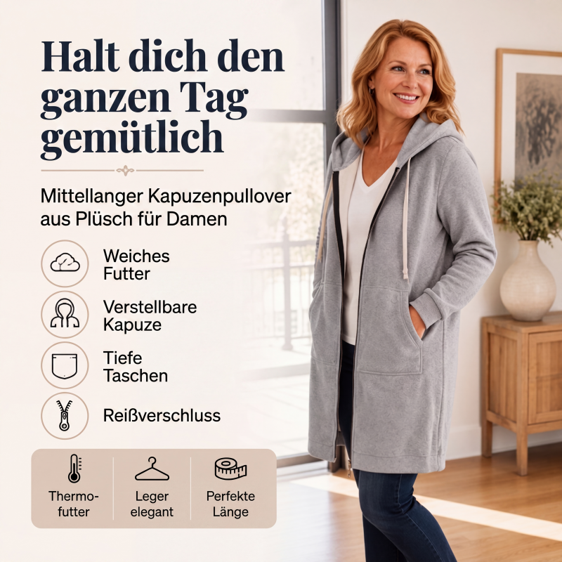 🔥✨Damen Fleece‑Kapuzenpullover mit Reißverschluss