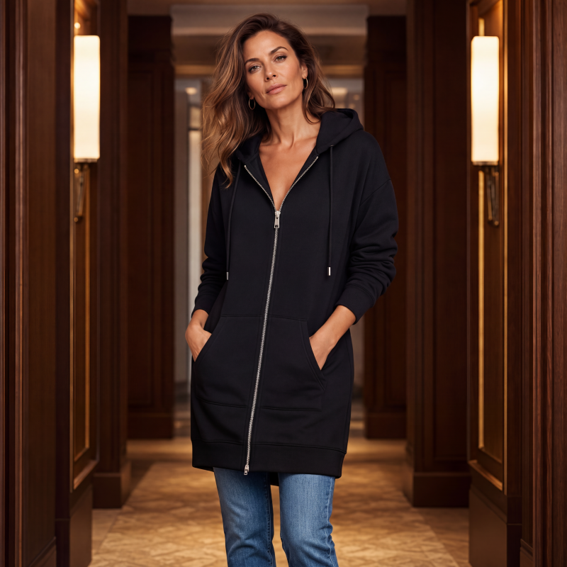 🔥✨Damen Fleece‑Kapuzenpullover mit Reißverschluss