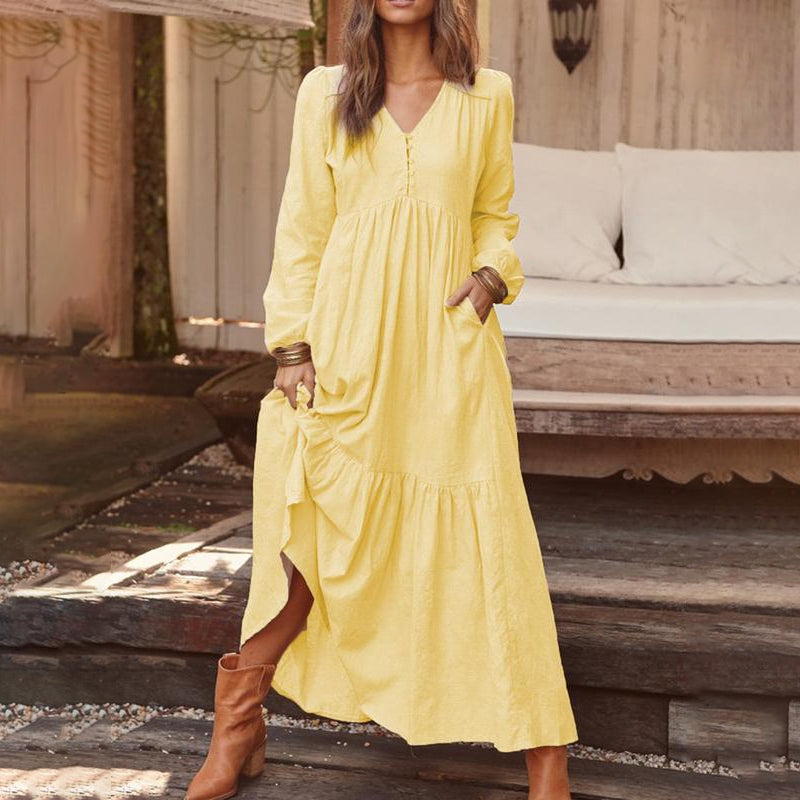 Damen lässiges vielseitiges lockeres V-Ausschnitt-Kleid.
