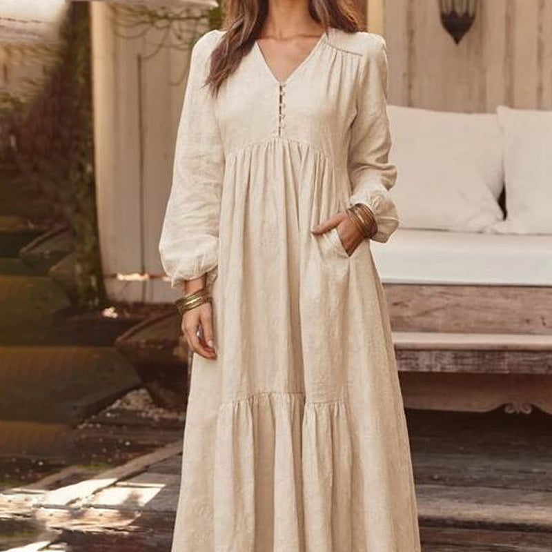Damen lässiges vielseitiges lockeres V-Ausschnitt-Kleid.
