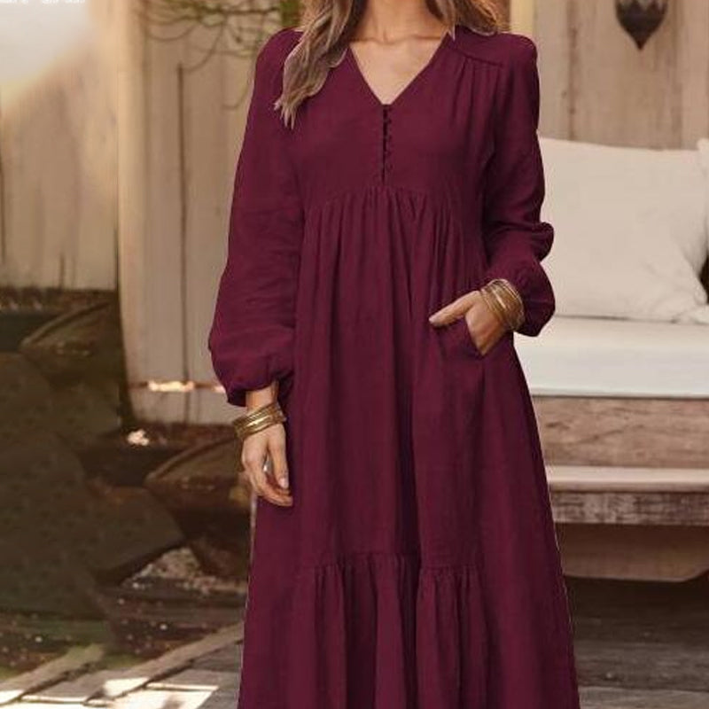 Damen lässiges vielseitiges lockeres V-Ausschnitt-Kleid.