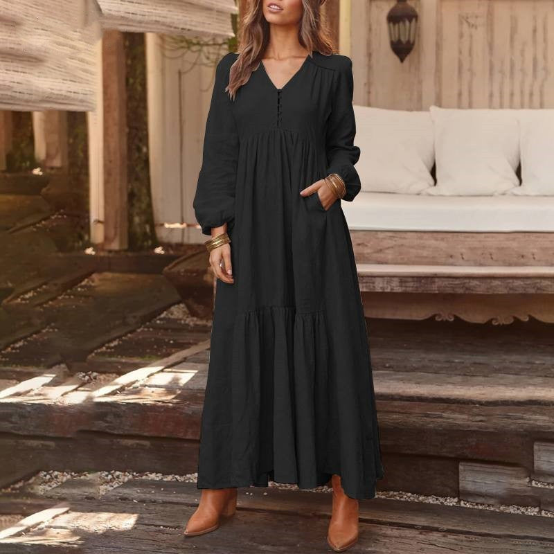 Damen lässiges vielseitiges lockeres V-Ausschnitt-Kleid.
