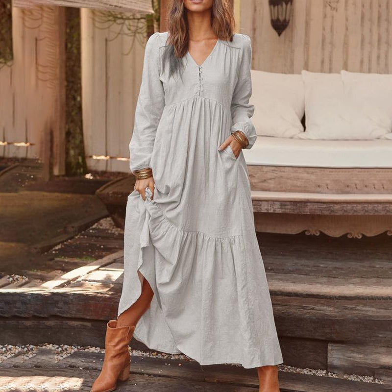 Damen lässiges vielseitiges lockeres V-Ausschnitt-Kleid.
