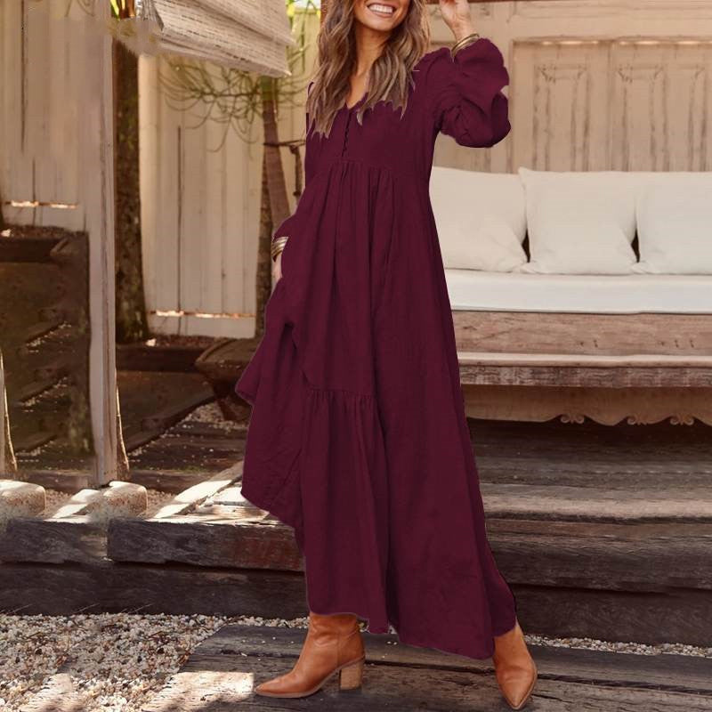 Damen lässiges vielseitiges lockeres V-Ausschnitt-Kleid.
