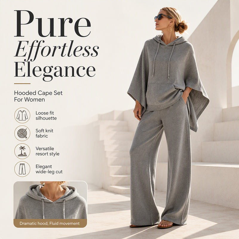 Damen‑Set mit lockerem Kapuzen‑Cape‑Top und Wide‑Leg‑Hosen