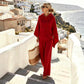 Damen‑Set mit lockerem Kapuzen‑Cape‑Top und Wide‑Leg‑Hosen