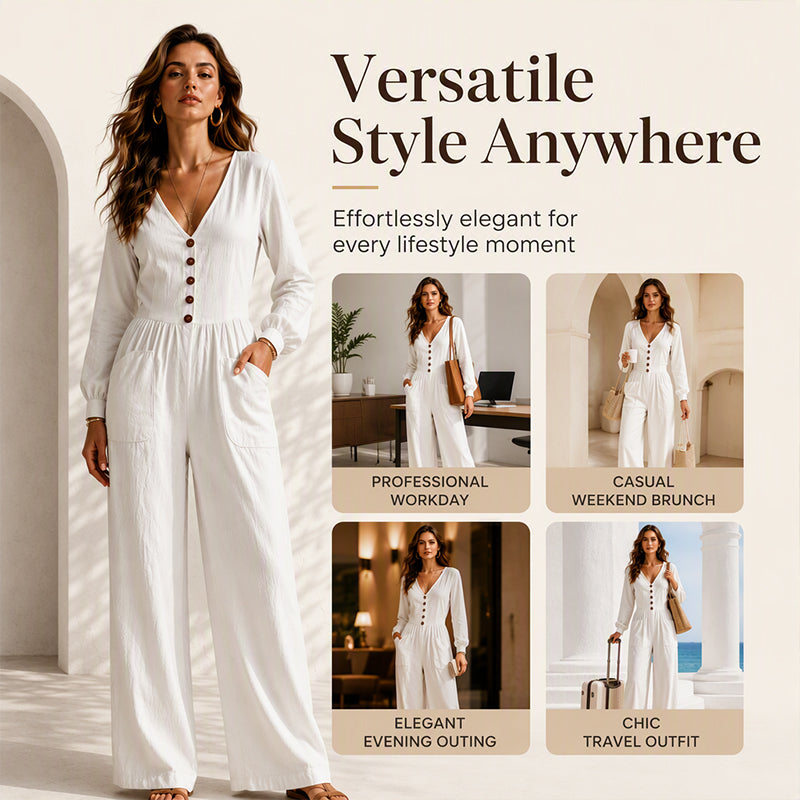 ⌛Zeitlich begrenztes Angebot – Damen V-Ausschnitt Langarm Overall