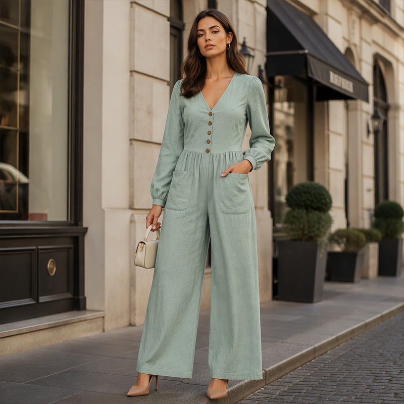 ⌛Zeitlich begrenztes Angebot – Damen V-Ausschnitt Langarm Overall