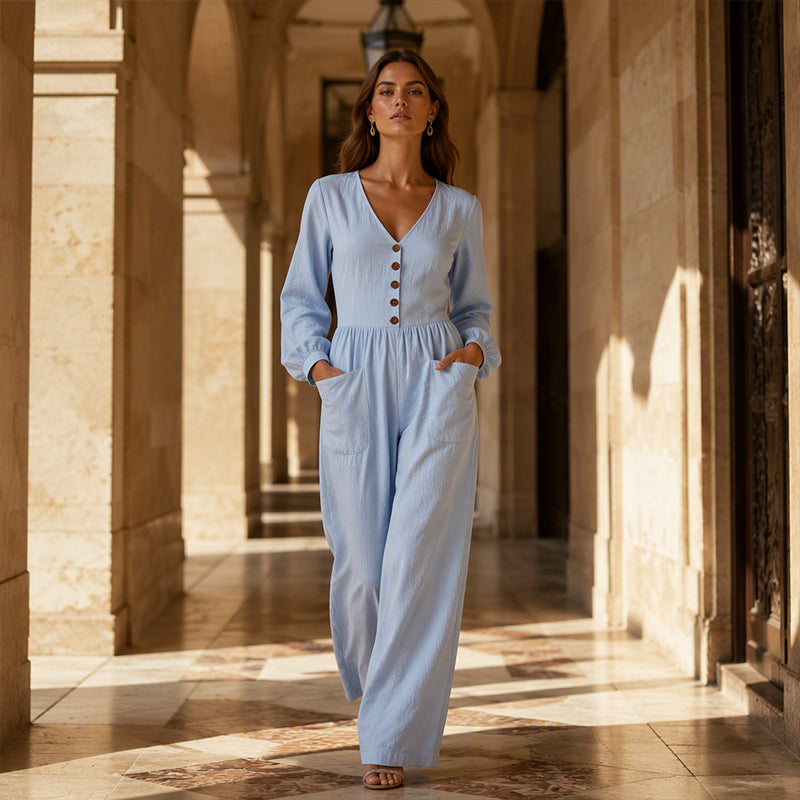 ⌛Zeitlich begrenztes Angebot – Damen V-Ausschnitt Langarm Overall