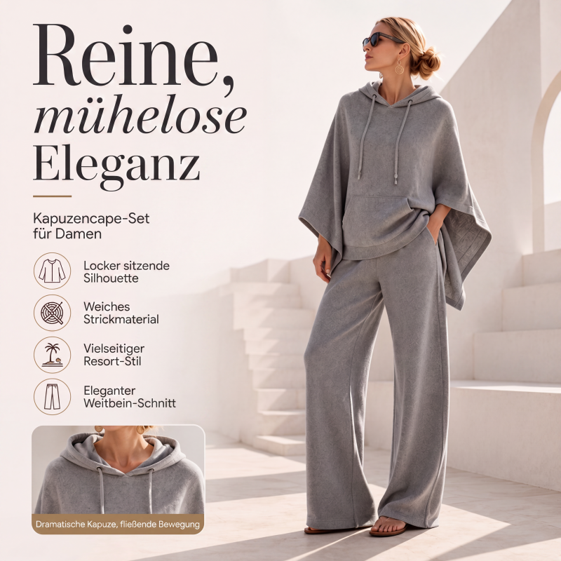 Weites Kapuzen-Cape-Oberteil & Weite-Hosen-Set für Damen