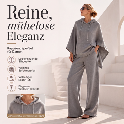 Weites Kapuzen-Cape-Oberteil & Weite-Hosen-Set für Damen