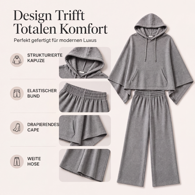 Weites Kapuzen-Cape-Oberteil & Weite-Hosen-Set für Damen