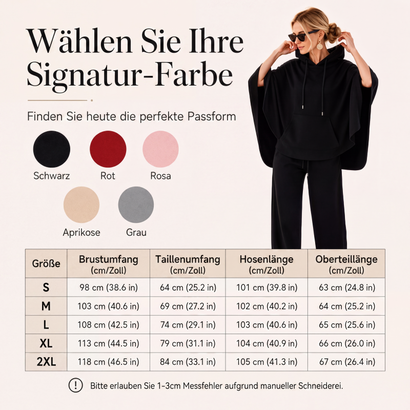 Weites Kapuzen-Cape-Oberteil & Weite-Hosen-Set für Damen