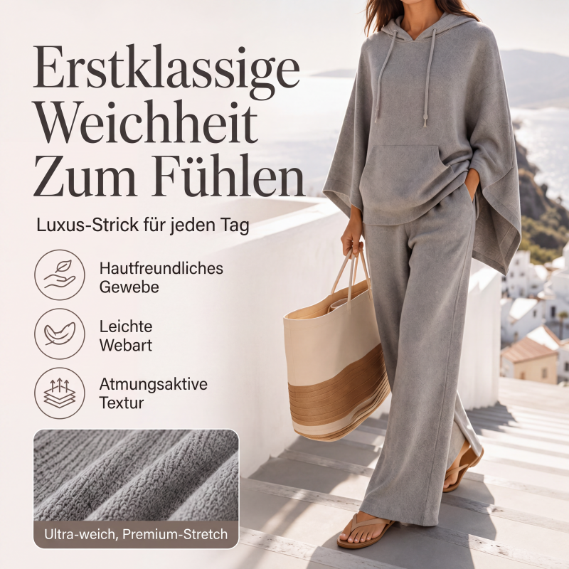 Weites Kapuzen-Cape-Oberteil & Weite-Hosen-Set für Damen