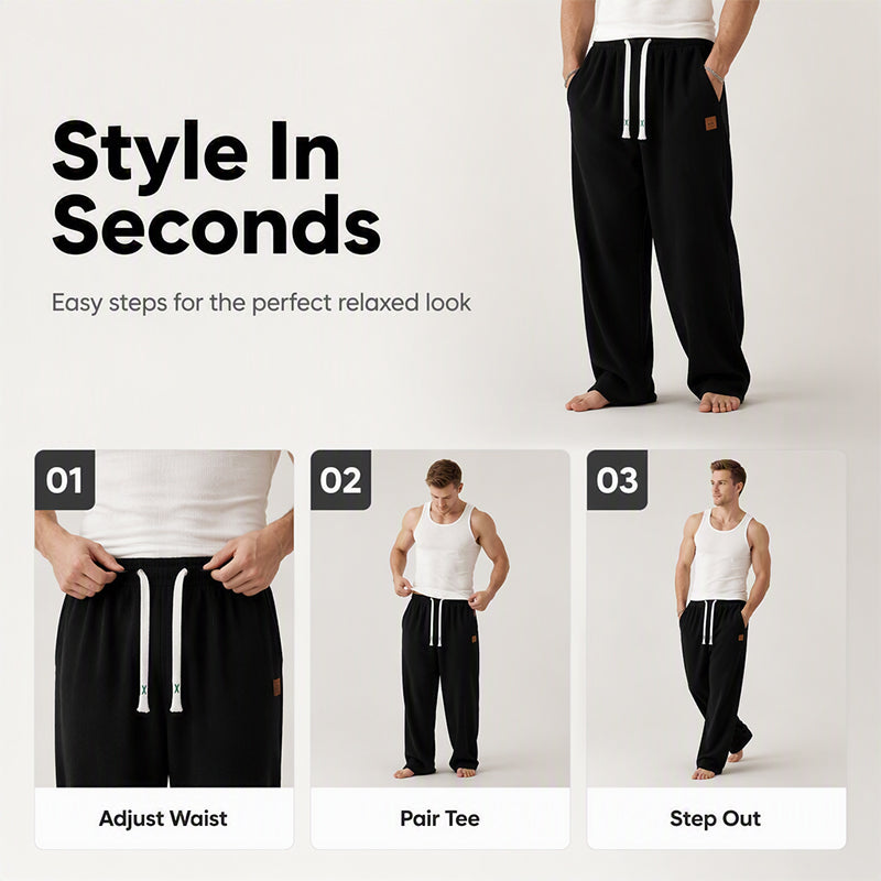👖💨 Herren Casual Weite Bein Jogginghose – 50% RABATT! Weiches Gewebe, entspannter Schnitt, verstellbarer Bund – Streetwear-Komfort für jeden Tag. 💪