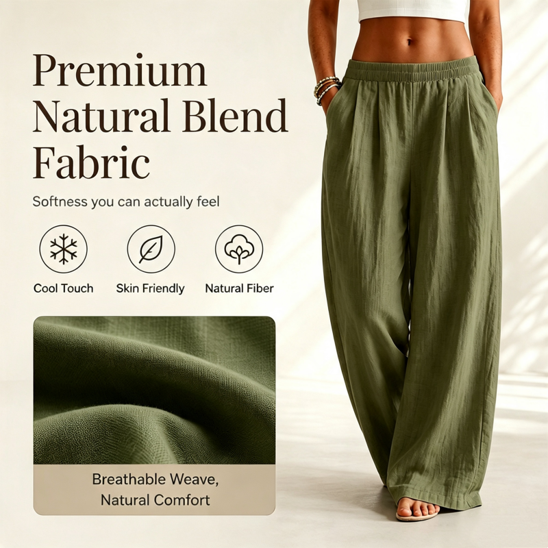 Damen-Hose mit elastischem Bund und weitem Bein