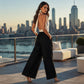 Damen-Hose mit elastischem Bund und weitem Bein