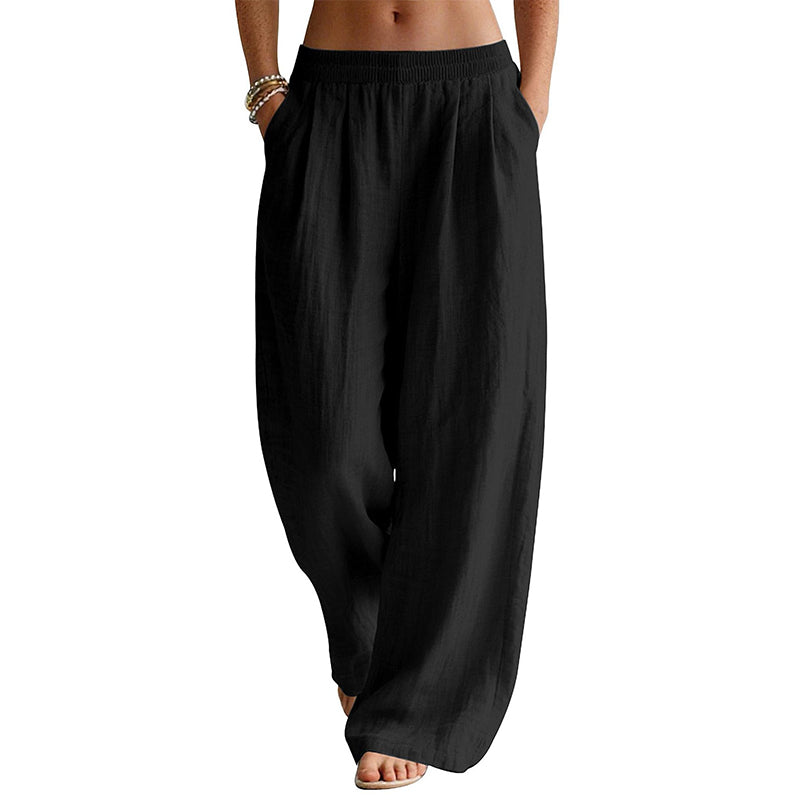 Damen-Hose mit elastischem Bund und weitem Bein