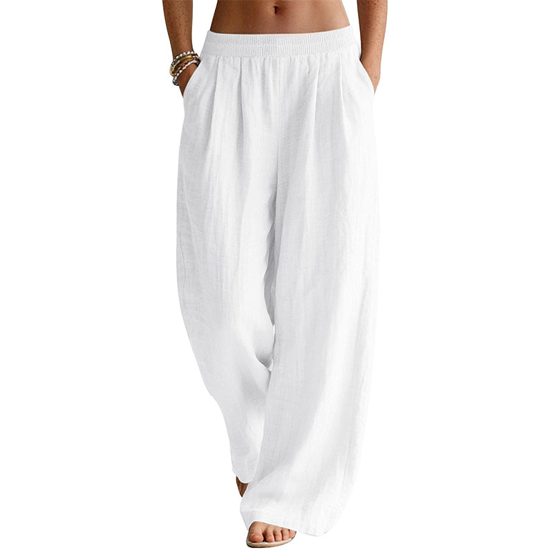 Damen-Hose mit elastischem Bund und weitem Bein
