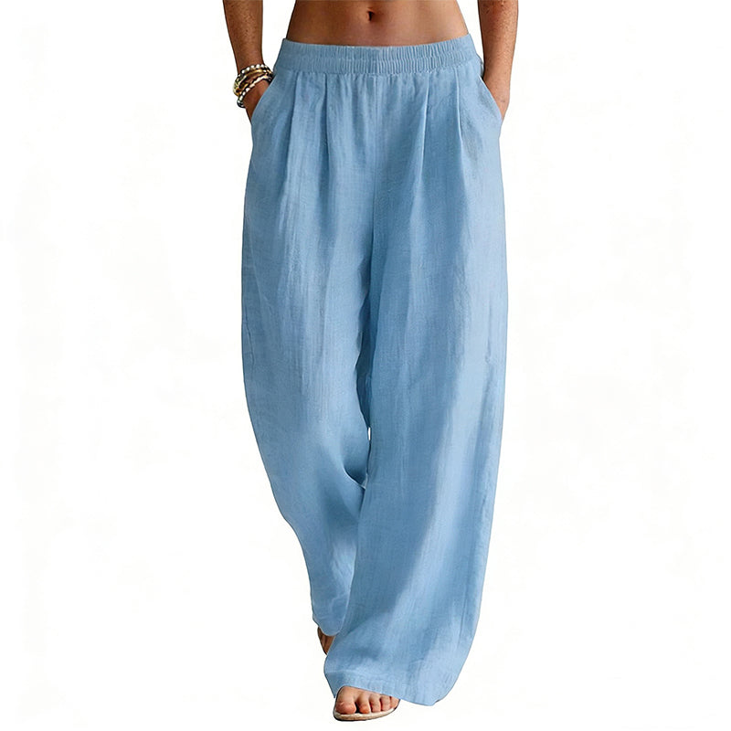 Damen-Hose mit elastischem Bund und weitem Bein