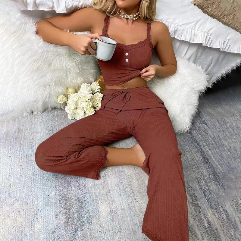 Damen Spitzen-Camisole-Pyjama-Set für den Sommer
