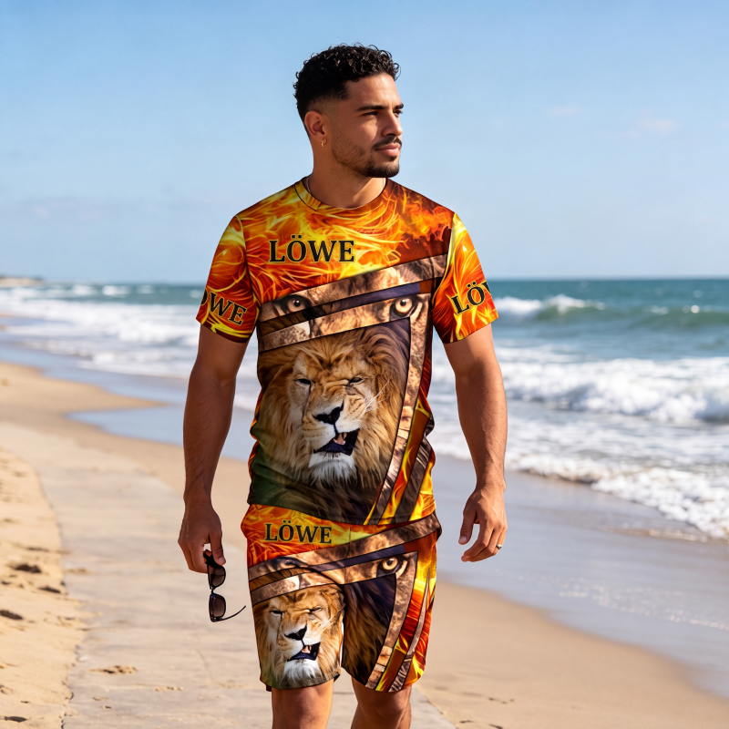 📢📢50%Rabatt!!!🎉✨Herren Freizeit-Set mit Tiermotiv: T-Shirt und Shorts