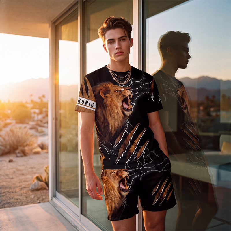📢📢50%Rabatt!!!🎉✨Herren Freizeit-Set mit Tiermotiv: T-Shirt und Shorts