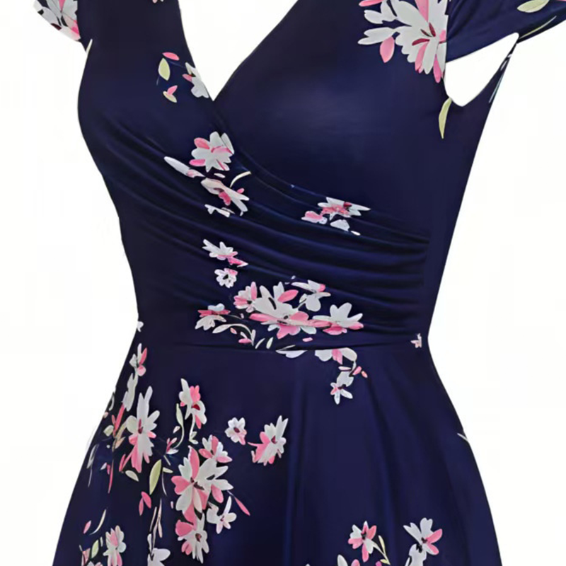 Elegantes bedrucktes Damenkleid mit Taschen