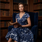 Elegantes bedrucktes Damenkleid mit Taschen
