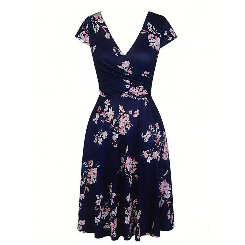 Elegantes bedrucktes Damenkleid mit Taschen