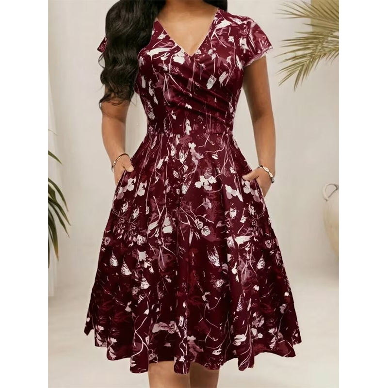 Elegantes bedrucktes Damenkleid mit Taschen