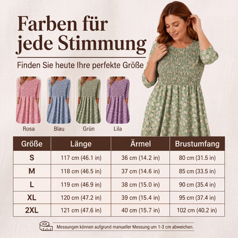 📢📢50%Rabatt!!!🎉✨Damen-Kleid mit Smoknähten und Blumenmuster