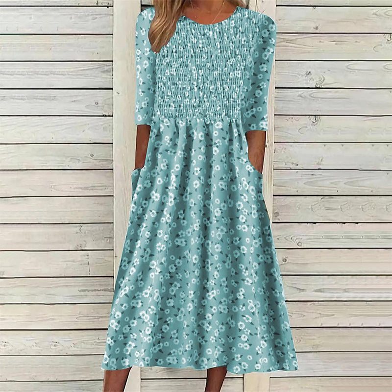 📢📢50%Rabatt!!!🎉✨Damen-Kleid mit Smoknähten und Blumenmuster