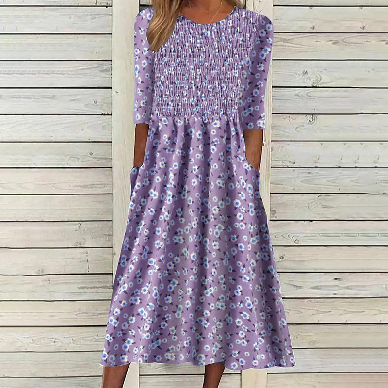 📢📢50%Rabatt!!!🎉✨Damen-Kleid mit Smoknähten und Blumenmuster