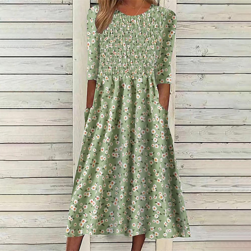 📢📢50%Rabatt!!!🎉✨Damen-Kleid mit Smoknähten und Blumenmuster