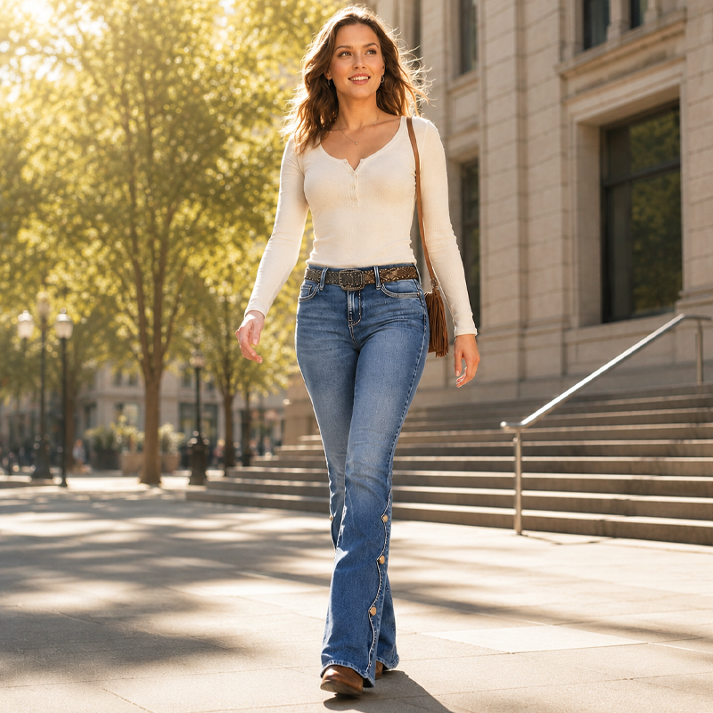 Damen High Waist Destroyed Flare Jeans