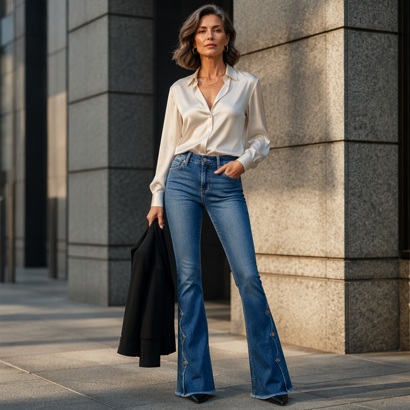 Damen High Waist Destroyed Flare Jeans