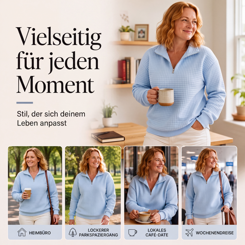 ✨Damen gestepptes Grid-Sweatshirt mit halbem Reißverschluss
