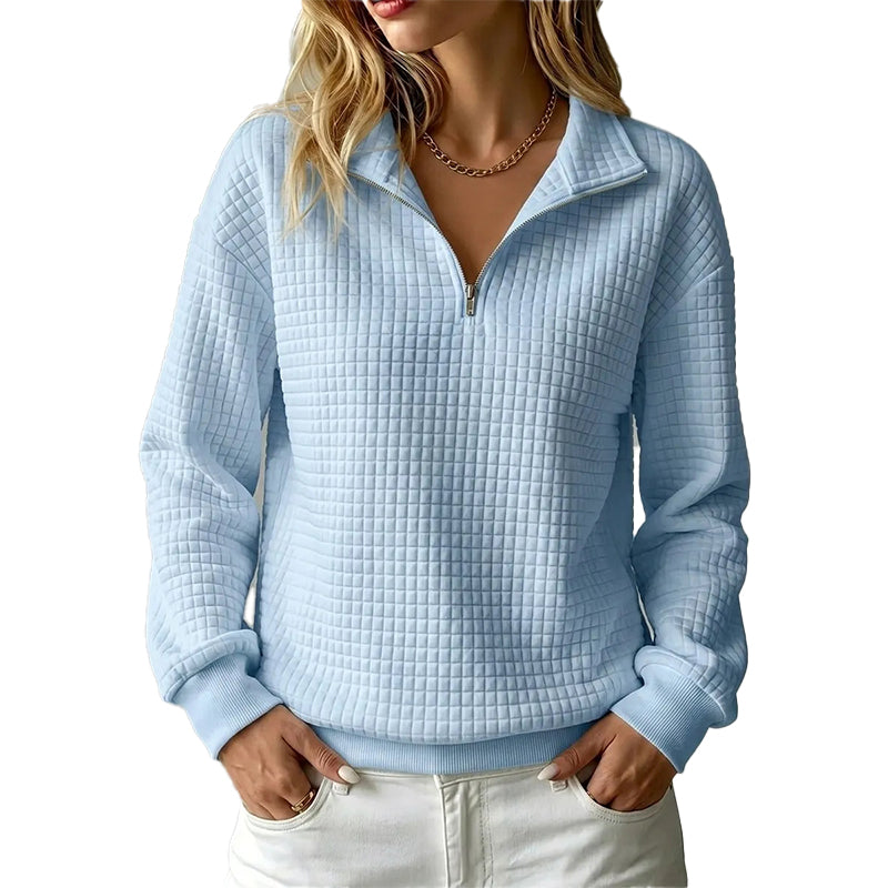 ✨Damen gestepptes Grid-Sweatshirt mit halbem Reißverschluss
