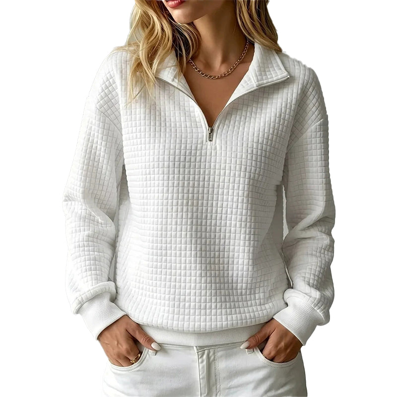 ✨Damen gestepptes Grid-Sweatshirt mit halbem Reißverschluss
