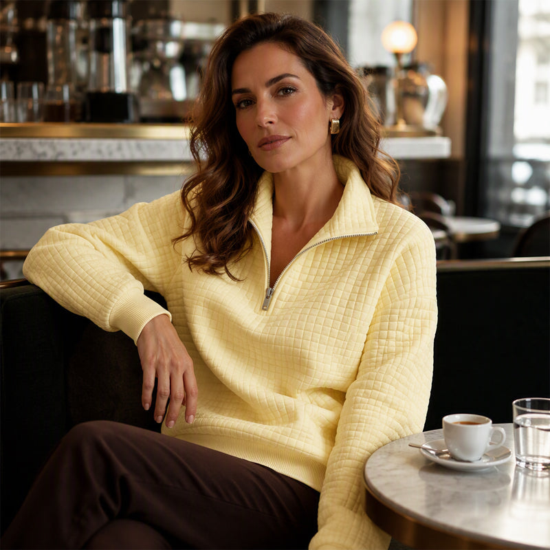 ✨Damen gestepptes Grid-Sweatshirt mit halbem Reißverschluss
