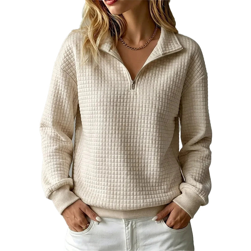 ✨Damen gestepptes Grid-Sweatshirt mit halbem Reißverschluss