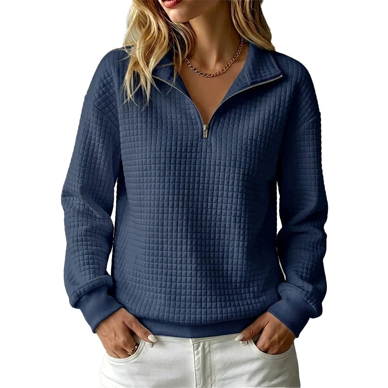 ✨Damen gestepptes Grid-Sweatshirt mit halbem Reißverschluss